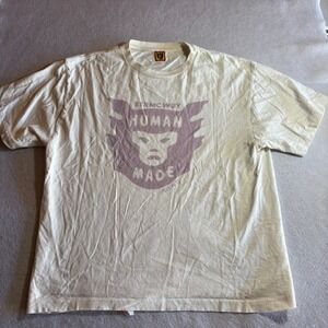 HUMAN MADE Mens Graphic T Shirt Ivory Short Sleeve Crew Neck Logo Size L Face